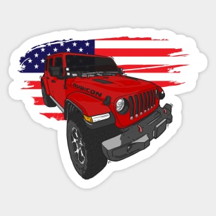 Jeep Wrangler with American Flag - Red Sticker